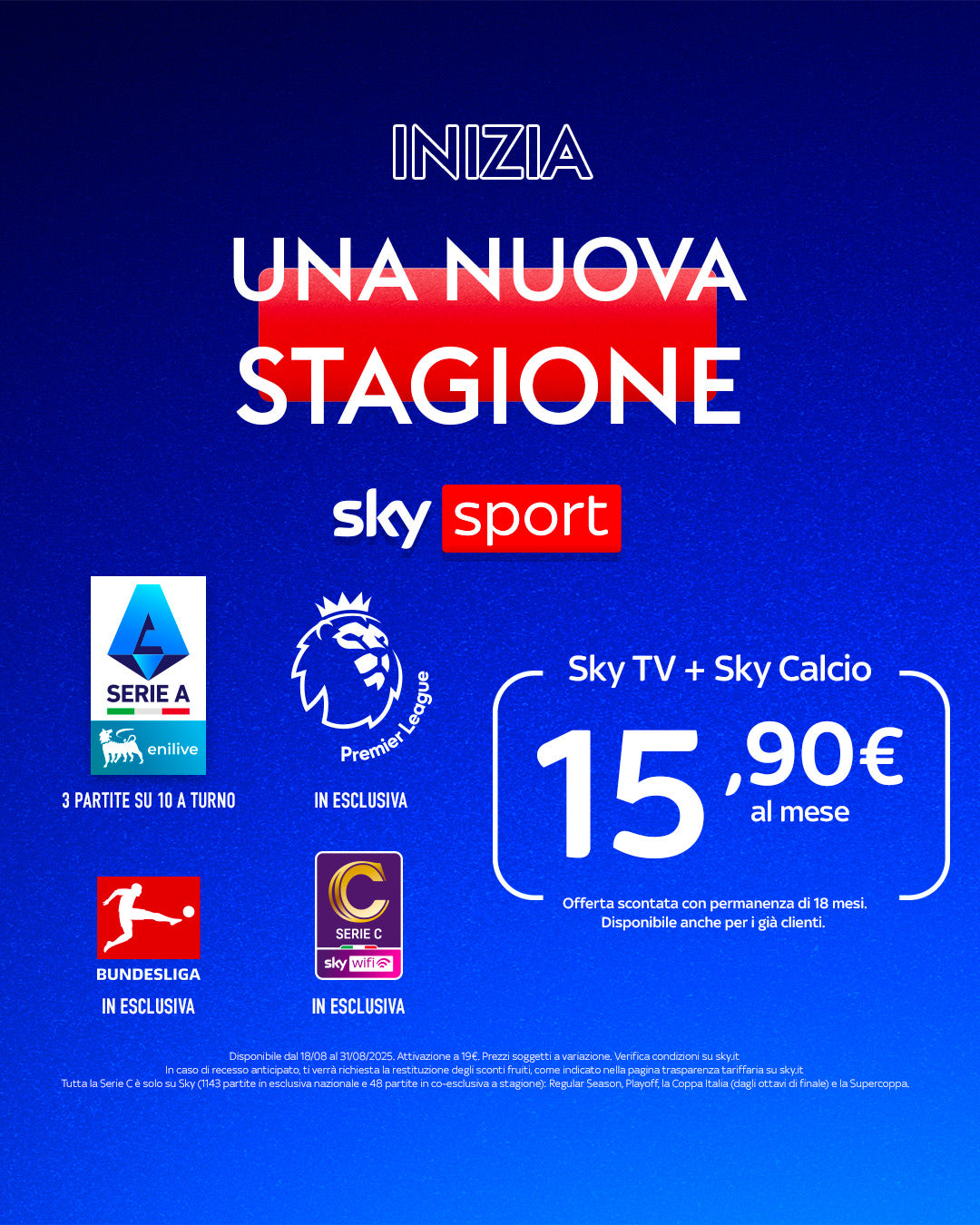 Abbonamento Sky Sport Calcio con Serie A, Premier League, Bundesliga e Serie C
